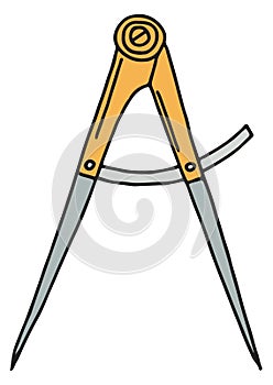 Compass icon. Math geometry tool. Color doodle