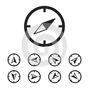 Compass icon with set isolated template navigation. Tourism icons for web application and sites