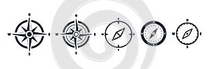 Compass icon set. Navigation pictogram collection.