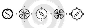 Compass icon set. North, South, East and West indicated.