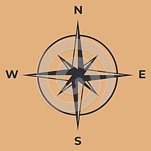 Compass icon. Wind rose with North orientation. Sea navigational equipment symbol. Cartographic and geographic sign