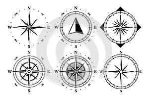 Compass Icons collection. Wind Rose. Travel guide symbol. Geographic tool. World nautical vintage star for mariners
