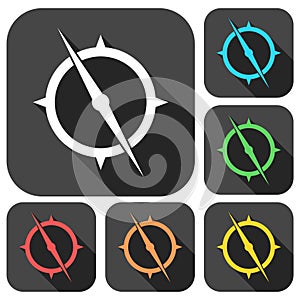Compass icons set with long shadow