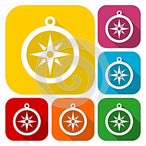 Compass icons set with long shadow
