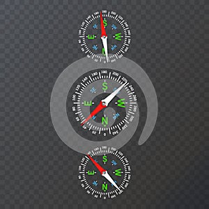 Compass icons set. Vector compass icons on transparent background
