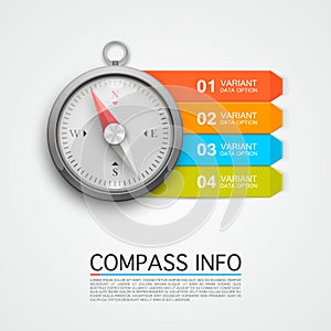 Compass info arrow. Key infographic.