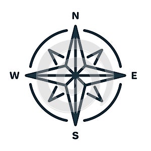 Compass Line Icon. Simple flat symbol. Wind Rose with North, South, East and West Indicated Linear Icon. Sign of