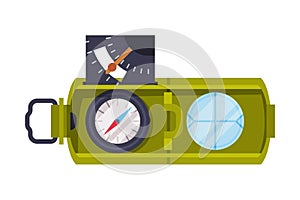 Compass and Magnifier Tools, Geological snd Navigation Equipment Flat Style Vector Illustration on White Background