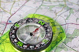 Compass on map