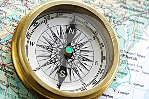Compass on map