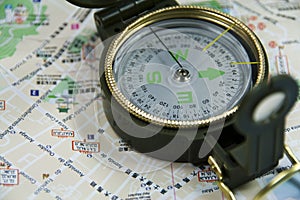 Compass on map