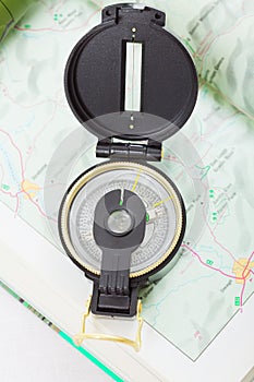 Compass on map above view