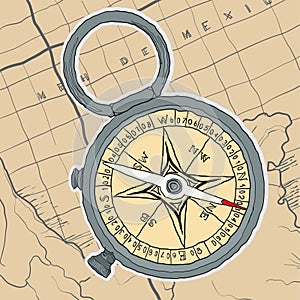 Compass with map backgroundâ€“ stock illustration Flat designâ€“ stock illustration