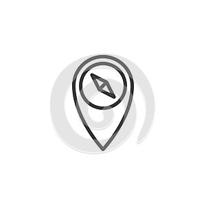 Compass on map pointer outline icon