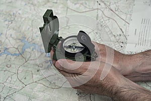 Compass and map reading survival outdoors