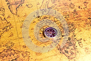 Compass on map. Tourist compass for orientation on the terrain. Magnetic declination Ñalculator. Historical explorer help. Map