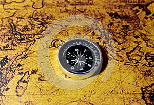 Compass on map. Tourist compass for orientation on the terrain. Magnetic declination Ñalculator. Historical explorer help. Map