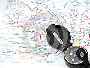 Compass on a map Traveling in Japan
