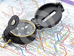 Compass on a map Traveling in Japan