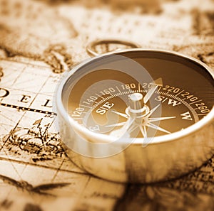 Compass on nautical map