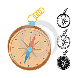 Compass navigation icon cartoon drawn doodle line set vintage navigation wind rose flat sign travel