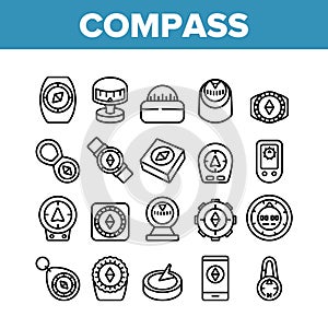 Compass Navigational Equipment Icons Set Vector