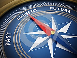 Compass needle pointing present. 3D illustration