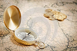 Compass on the old map