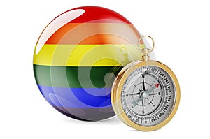 Compass with rainbow LGBT flag, 3D rendering