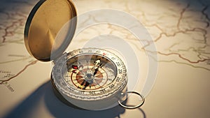 Compass resting on map