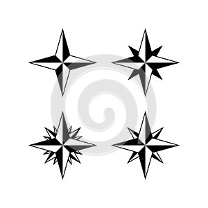 Compass rose icon set. Wind rose symbol in flat design style. Vector illustration
