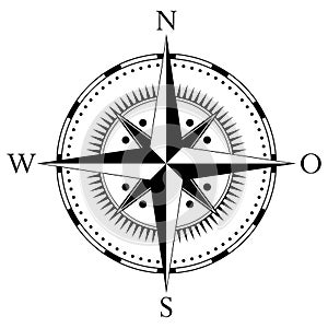 Compass rose for marine or nautical navigation and also for including in maps on a isolated white background as vector