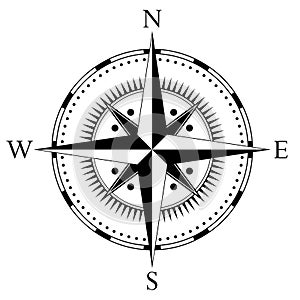 Compass rose for marine or nautical navigation and also for including in maps on a isolated white background as vector