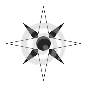 Compass rose showing direction flat monochrome isolated vector object