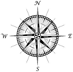 Compass rose vector with four directions.