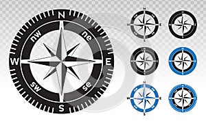 Compass rose or wind rose vector flat icon on a transparent background