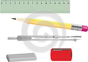 Compass ruler pencil sharpener eraser
