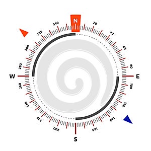 Compass. Scale is 360 degrees. North designation.