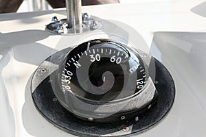 Compass on a sea fishing boat. Gyrocompass on the ship