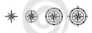 Compass Silhouette Icon Set. North, South, West, East Navigation Glyph Pictogram. Adventure Equipment, Journey Navigator