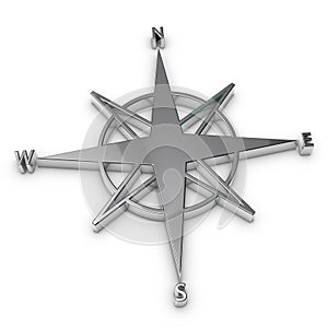 Compass Symbol - Silver Metallic 3D Illustration - Isolated On White Background