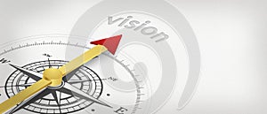 Compass and text Vision Word on White Background 3D Illustration