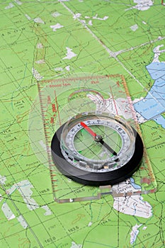 Compass on topographic map