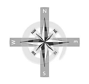 Compass vector illustration, directions icon black white background