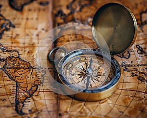 A compass on a vintage map