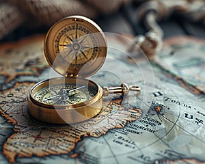 A compass on a vintage map