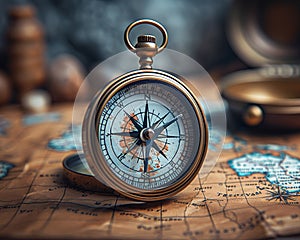 A compass on a vintage map