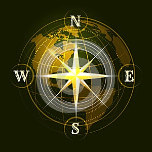 Compass Wind Rose and Globe Navigation Emblem