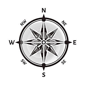Compass wind rose icon of round navigational device