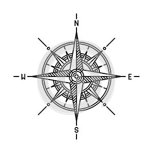 Compass Wind Rose Icon Sign on White Background. Vector